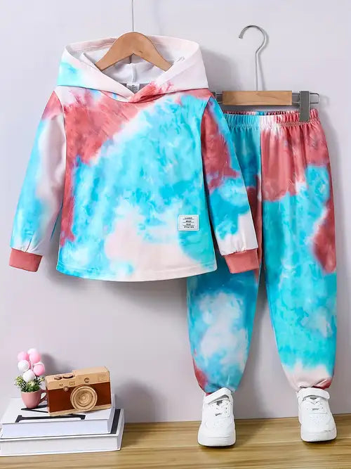 2pcs boys casual polyester hoodie joggers set blue flame